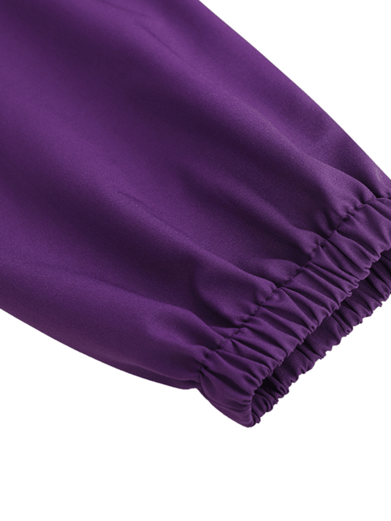 Women Long Sleeve Back Buttons Kaftan Tunic Solid Color Elastic Cuff Drawstring Waist Midi Dresses - MRSLM
