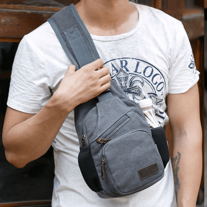 Men Vintage Canvas Shoulder Bag Crossbody Bag Chest Bag - MRSLM