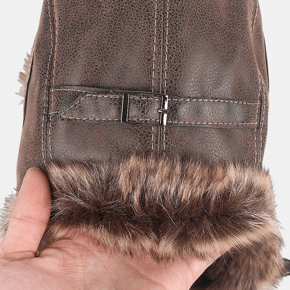 Men PU Leather plus Velvet Thicken Ear Protection Trapper Hat Winter Windproof Cool Protection Warm Ushanka Hat Russian Hat - MRSLM