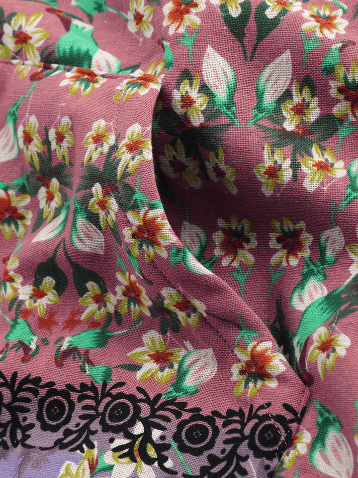 Vintage Women Patchwork Floral Printed Hooded Long Sleeve Coats - MRSLM