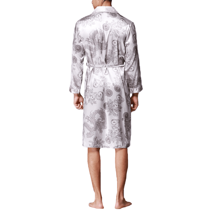 INCERUN Mens Satin Silk Pajamas Kimono Bathrobe Robe Dressing Gown Sleepwear Loungewear - MRSLM