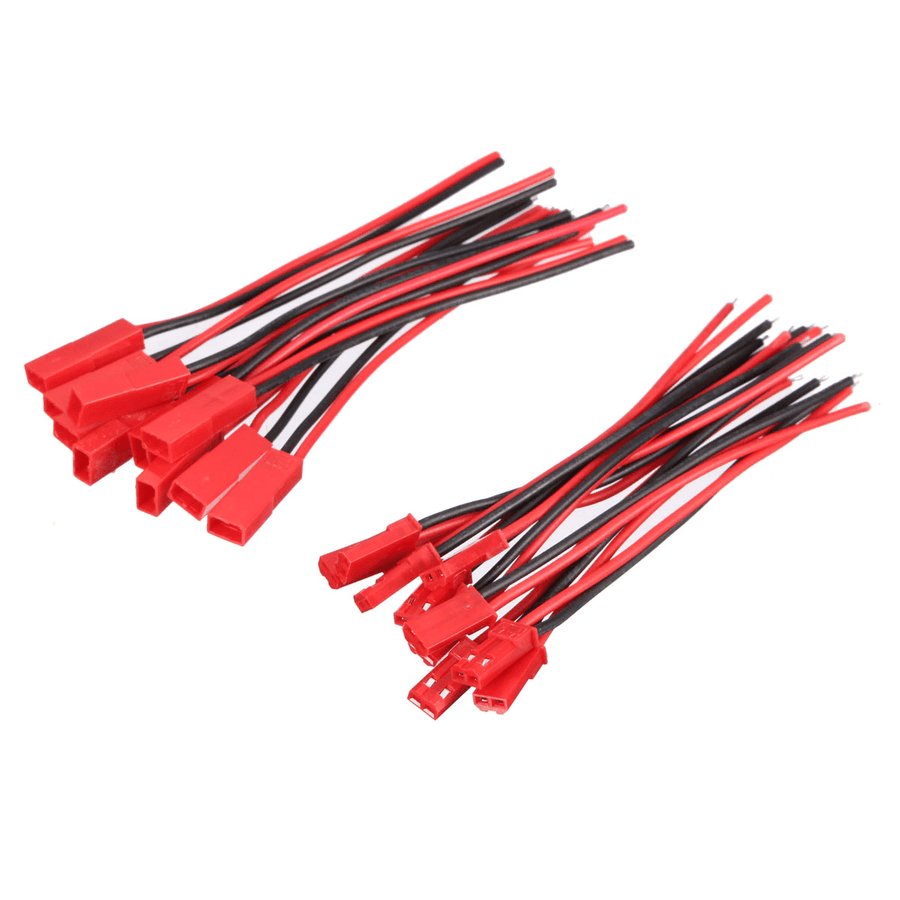 Excellway® 10 Pairs 2 Pins JST Male & Female Connectors Plug Cable Wire Line 110Mm Red - MRSLM