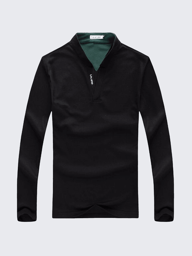 6 Colors Mens Sports Solid Color Long Sleeved Golf Shirt Casual Stand Collar Tops - MRSLM