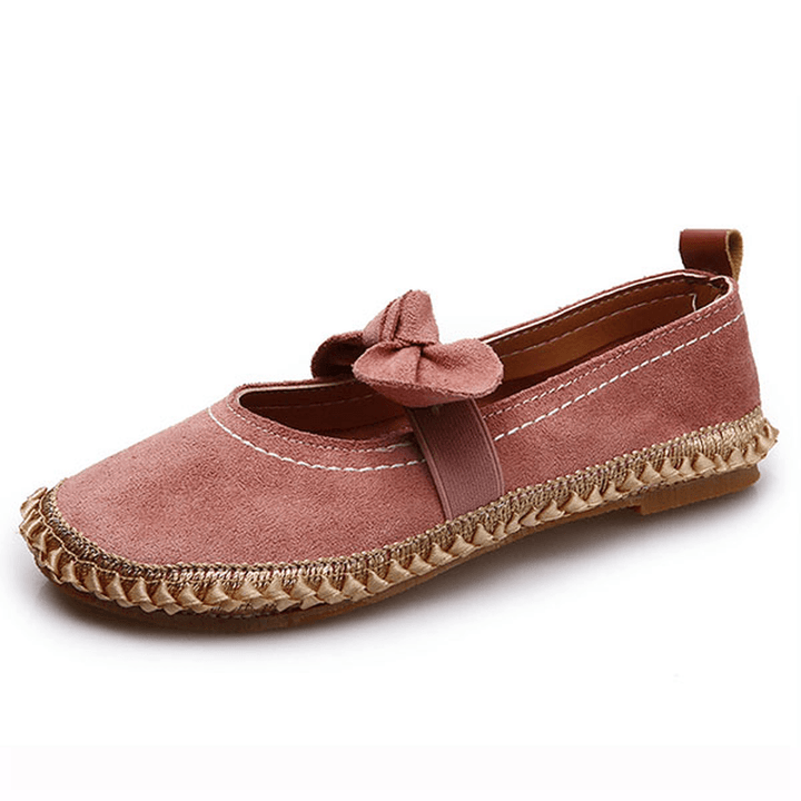 Women Bowknot round Toe Slip-On Suede Outdoor Flat Casual Shoes - MRSLM