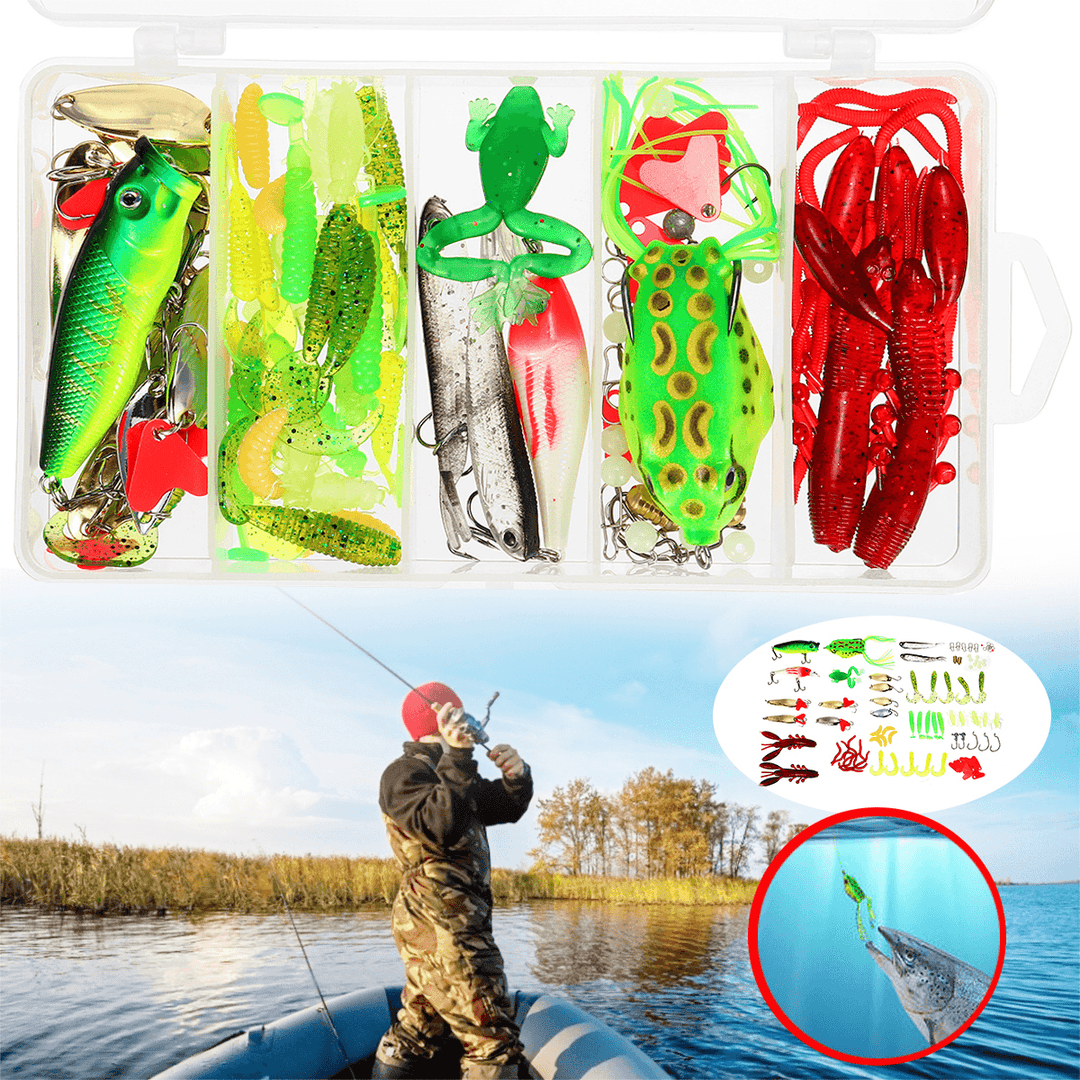 94/164PCS Fishing Lure Set Realistic Frog Soft Bait Portable Fishing Kit Outdoor Fishing Tools - MRSLM