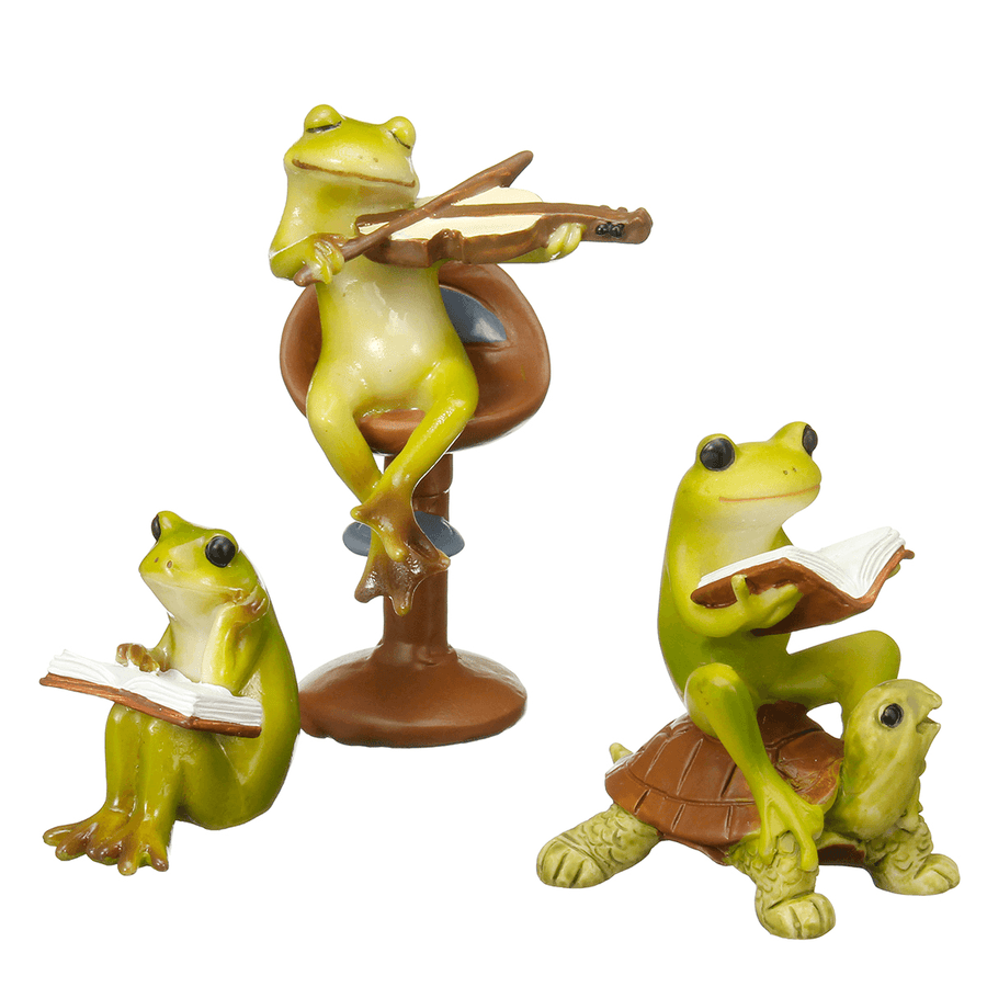 Cute Frog Statue Figurine Home Office Desk Ornament Garden Bonsai Decor Gift - MRSLM