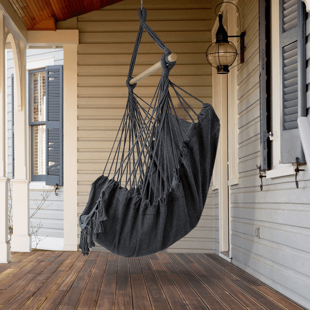 Max 330Lbs/150Kg Hammock Chair Hanging Rope Swing with 2 Cushions Included Large Tassel Hanging Chair with Pocket - MRSLM