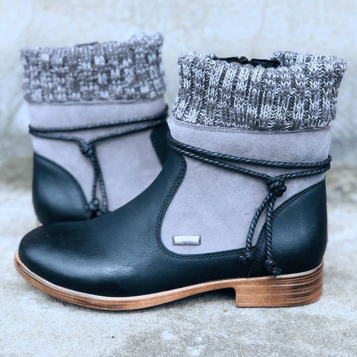 Large Size Women Retro Warm Daily Winter Sock Splicing Boots - MRSLM