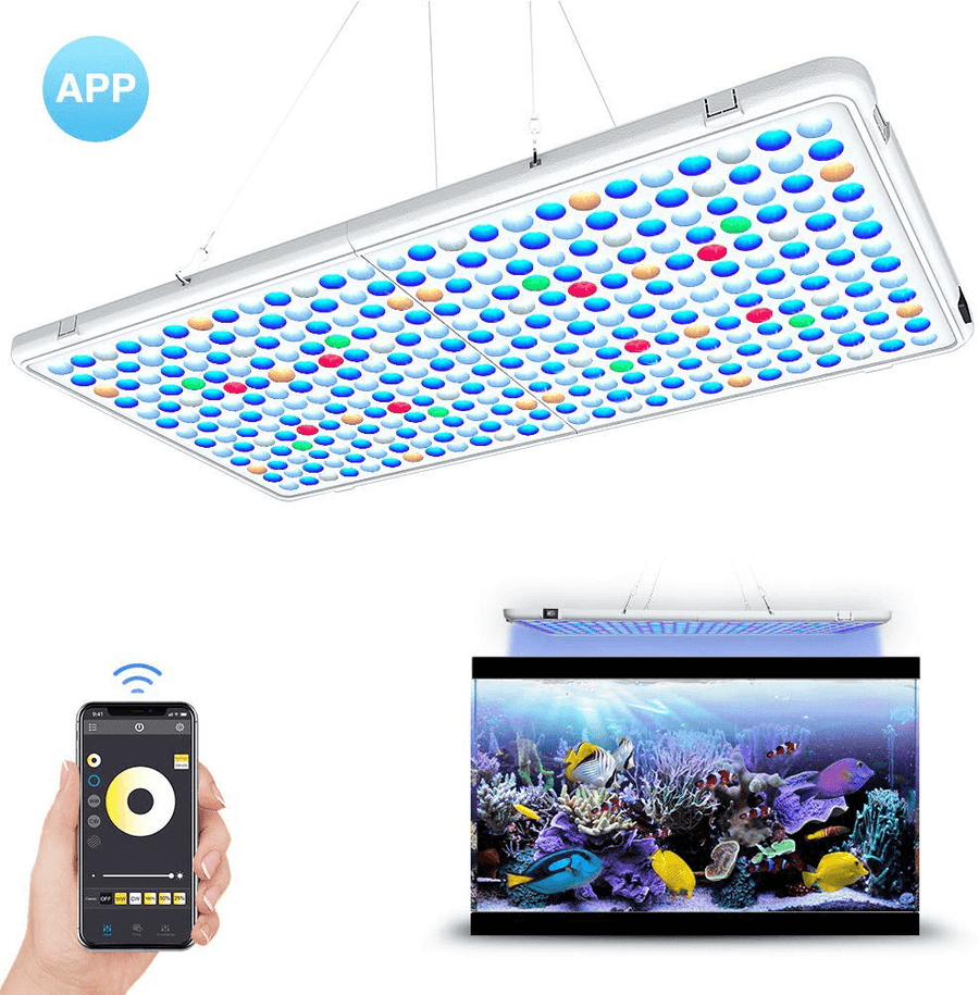 RELASSY AC100V-240V Updated Aquarium Lights LED 300W, Full Spectrum Coral Reef Light for Aquarium Tanks Lighting APP Control with Auto On/Off Dimming & Timer for Saltwater Freshwater Fish Grow Marine Tank - MRSLM