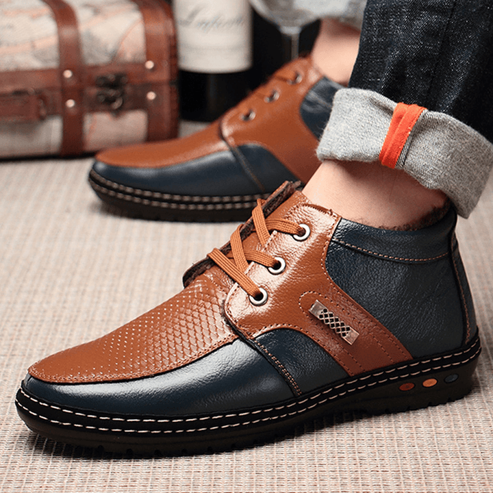Men Casual Genuine Leather Comfy Soft Fur Lining High Top Oxfords Shoes - MRSLM