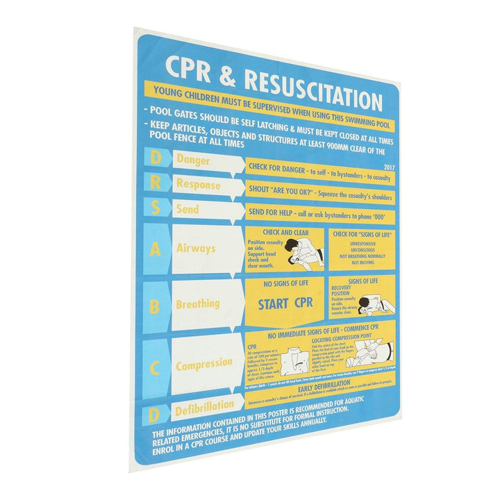 600x400mm Plastic CPR & Resuscitation Chart DRSABC Pool Spa Safety Sign Wall Sticker - MRSLM