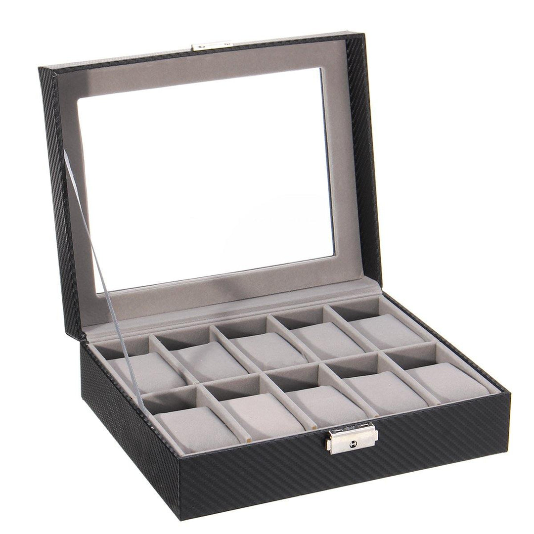 Leather Watch Jewelry Display Storage Holder Case 10 Grids Box Desktop Organizer - MRSLM
