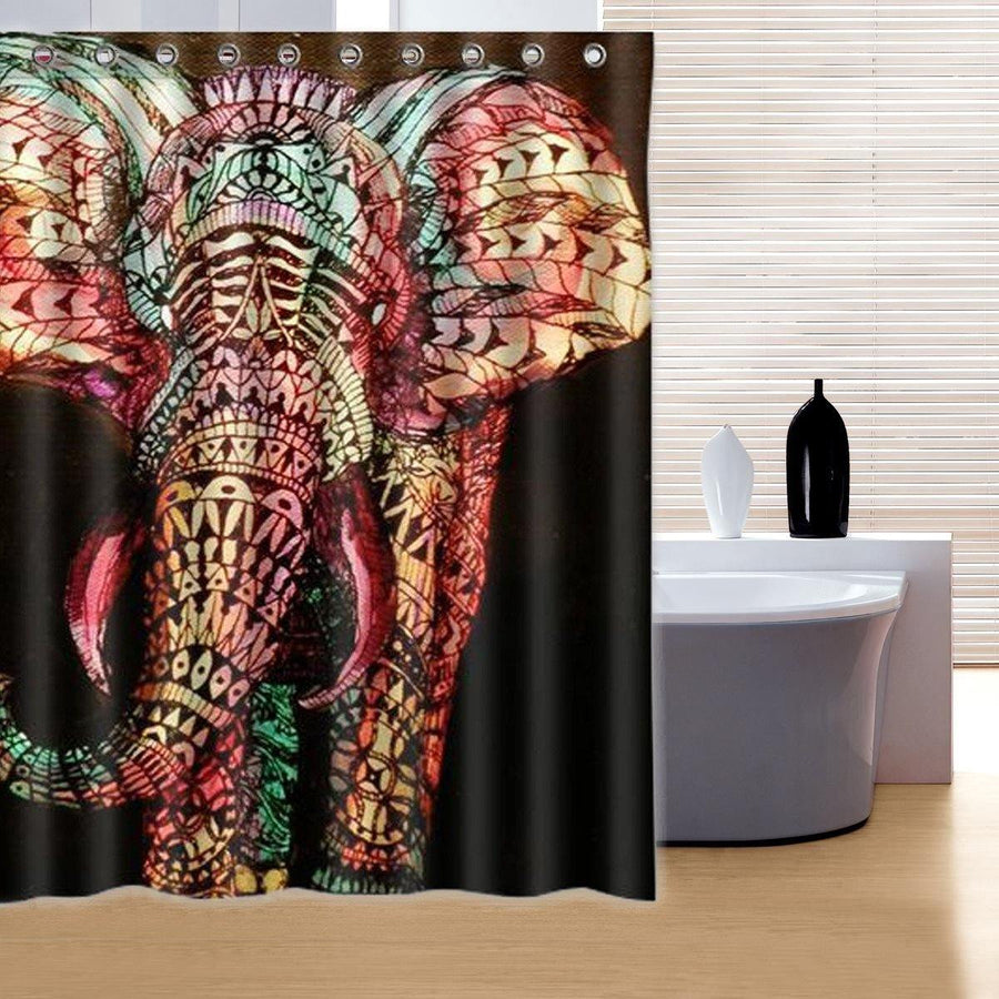 180x180cm Waterproof Colorful Elephant Polyester Shower Curtain Bathroom Decor with 12 Hooks - MRSLM