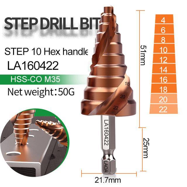 LAOA 3-13mm 4-22mm 4-32mm Pagoda Step Drill Bit HSS-CO M35 Hex Triangle Spiral Grooved Wood Metal Hole Cutter Drilling Tools Set - MRSLM
