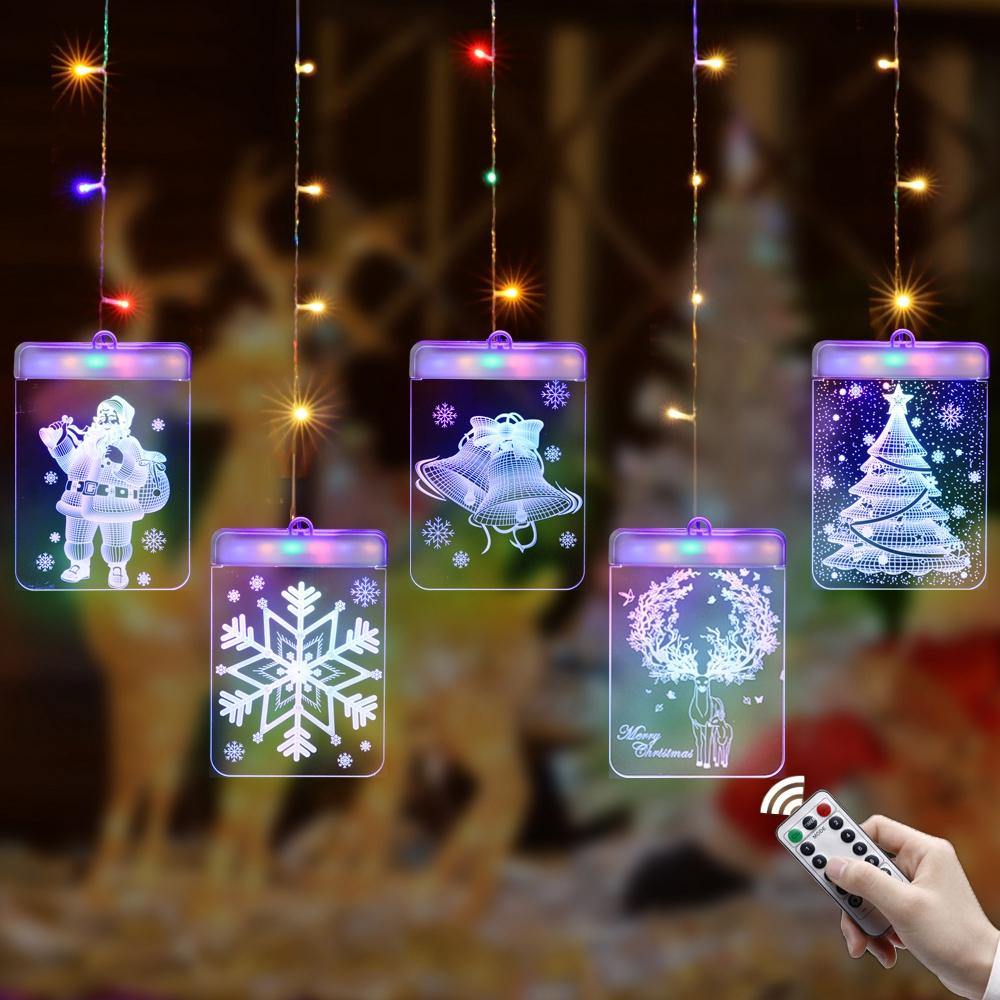 USB Romantic 3D Hanging Christmas LED Curtain String Light DC5V 8 Modes Remote Control for Home Decoration - MRSLM