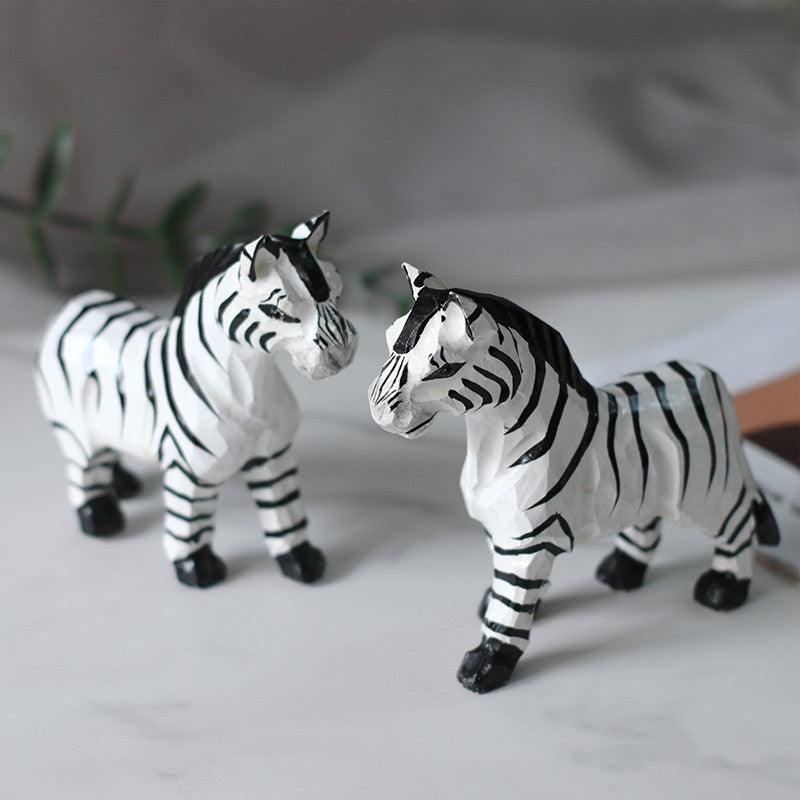 Handmade Wood Carving Black And White Zebra Desktop Props Small Ornaments - MRSLM