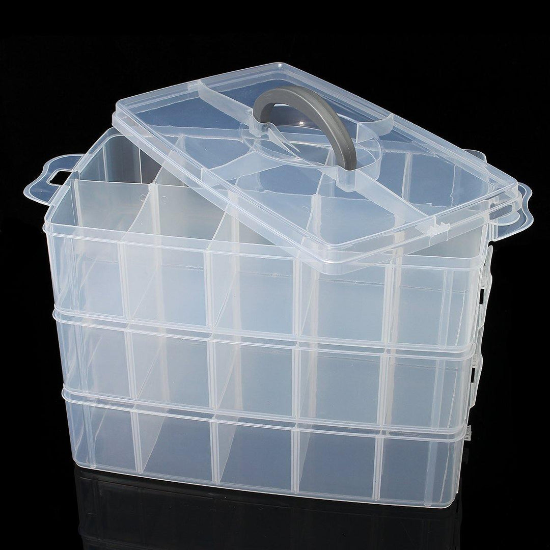 Transparent Plastic Compartment Storage Box 3 Layer Tool Jewelery Craft Beads Organizer Case - MRSLM