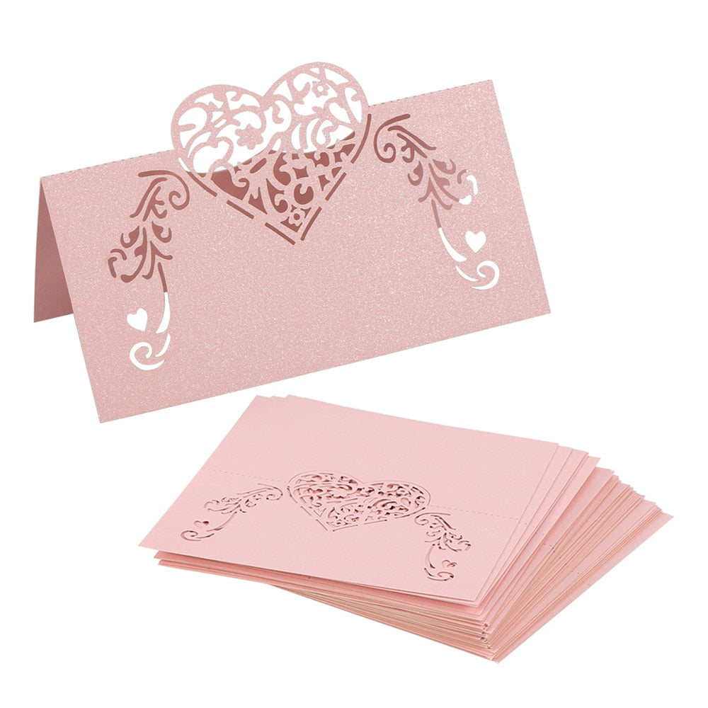Lace Heart Place Cards 50 Pcs Set