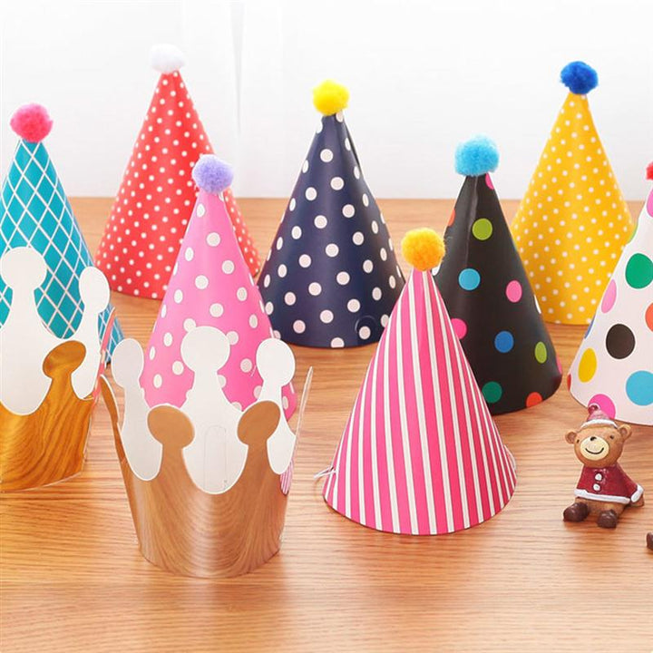 Birthday Party Cone Hats with Pom 11 pcs Set