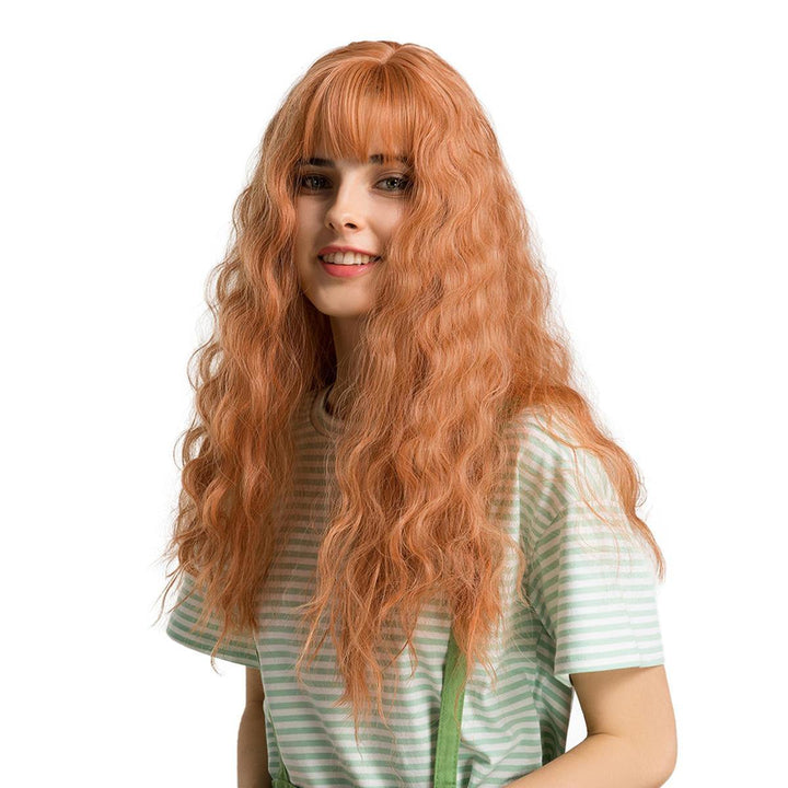 22 "Synthetic Hair Women Wigs Long Curly with Bangs Wig Orange - MRSLM