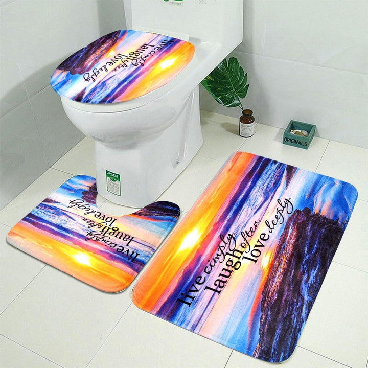 Sandy Beach Waterproof Bathroom Shower Curtain Toilet Cover Mat Non-Slip Rug Set - MRSLM