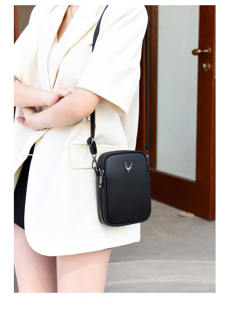 Women's Layer Leather Mobile Phone Shoulder Messenger Bag - MRSLM