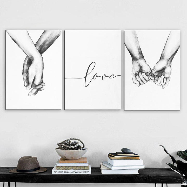3pcs Hand in Hand Love Canvas Painting Abstract Sketch Art Hanging Painting Living Room Studio Decoration Painting - MRSLM