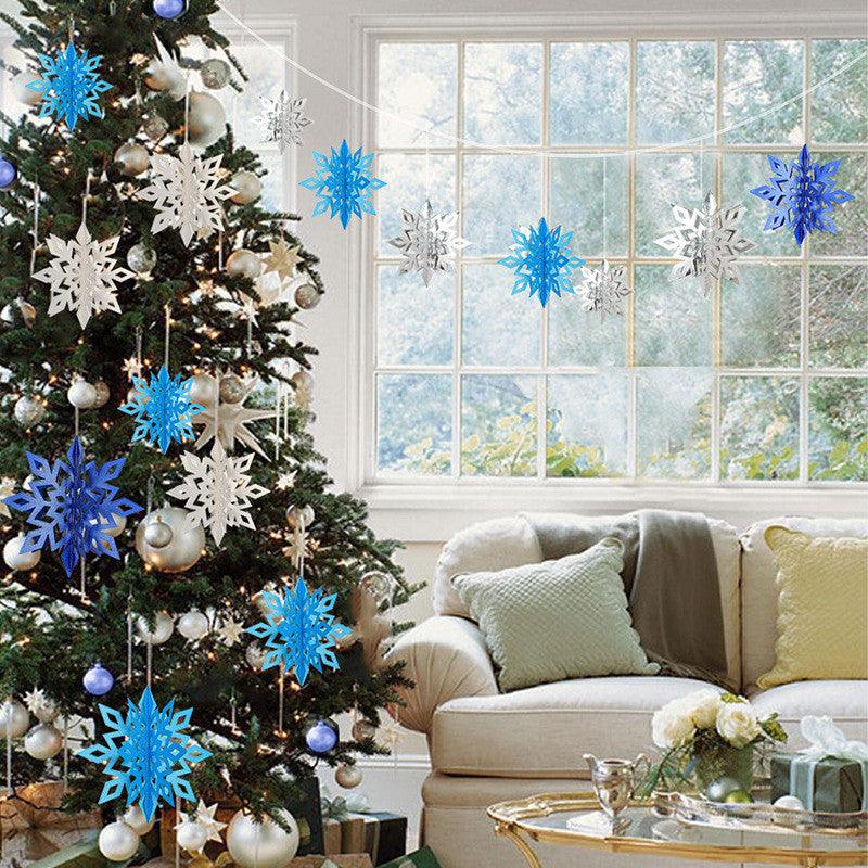 6PCS 3D Snowflake Paper Hanging Ornament Kit Christmas Decoration Toys Home Party - MRSLM