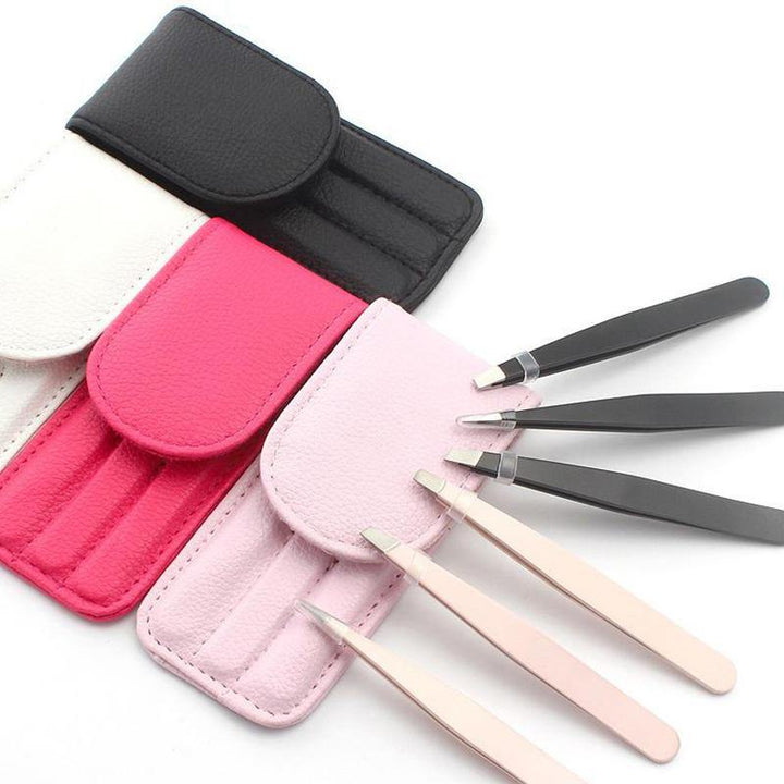 3Pcs 4 Colors Stainless Steel Eyebrow Beauty Tweezers Face Hair Removal With Bag Makeup Tool - MRSLM