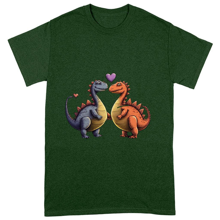 Love Couple Heavy Cotton T-Shirt - Dinosaur Print Tee Shirt - Printed T-Shirt - MRSLM