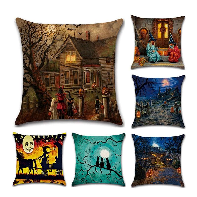 Halloween Series Ancient House Witch Pumpkin Cat Pillow Cover Decorative Toys - MRSLM