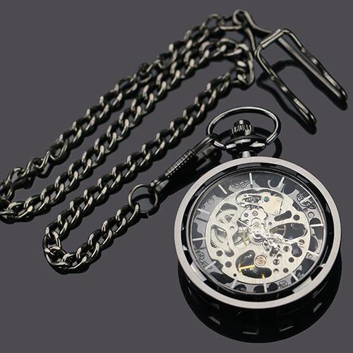 Unisex Vintage Hollow Skeleton Dial Quartz Mini Pendant Pocket Watch Chain - MRSLM