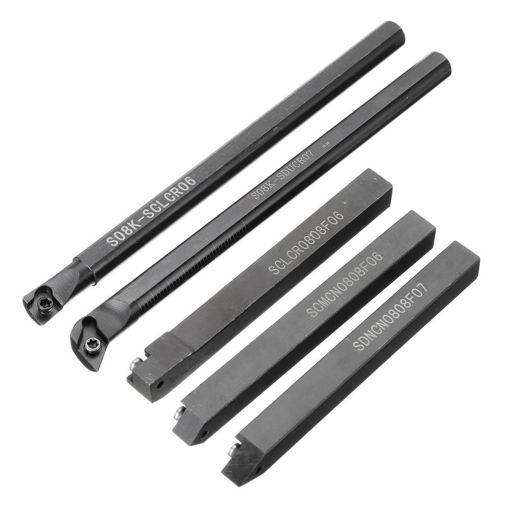 5pcs 8mm Shank Indexable Lathe Turning Tool Holder with CCMT060204 DCMT070204 Carbide Inserts for CNC Machine - MRSLM