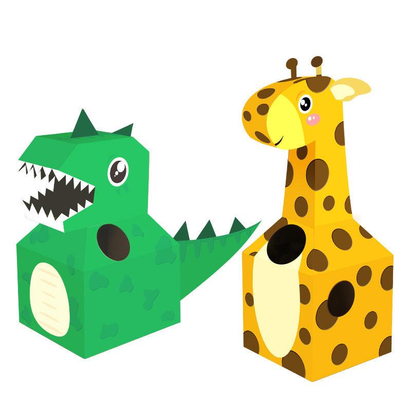 Animal Cardboard Wearable Carton Toys Giraffe Dinosaur Children's Handmade DIY Model Novelties Toys - MRSLM