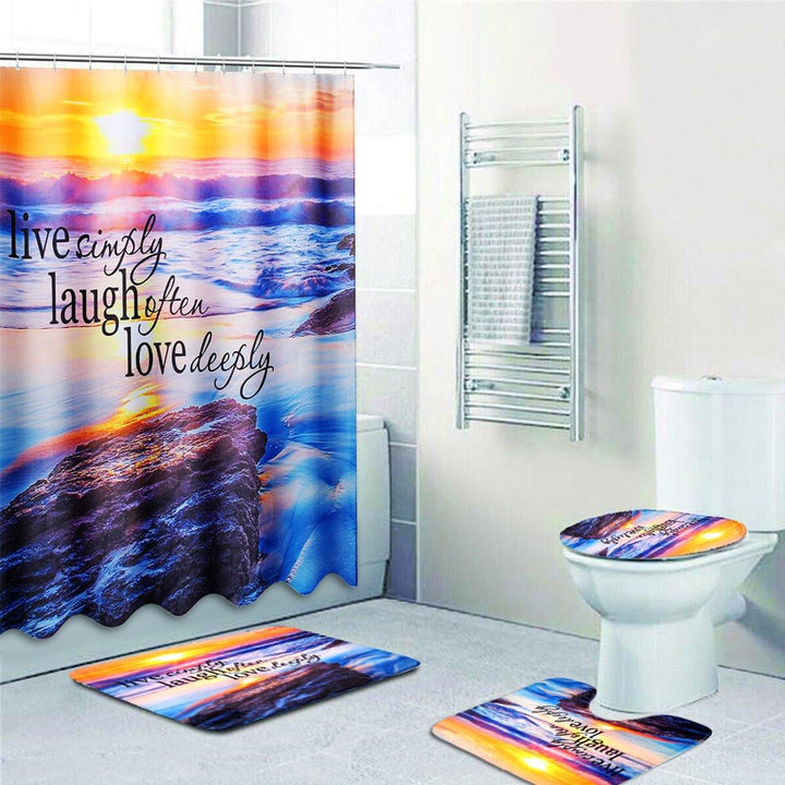 Sandy Beach Waterproof Bathroom Shower Curtain Toilet Cover Mat Non-Slip Rug Set - MRSLM
