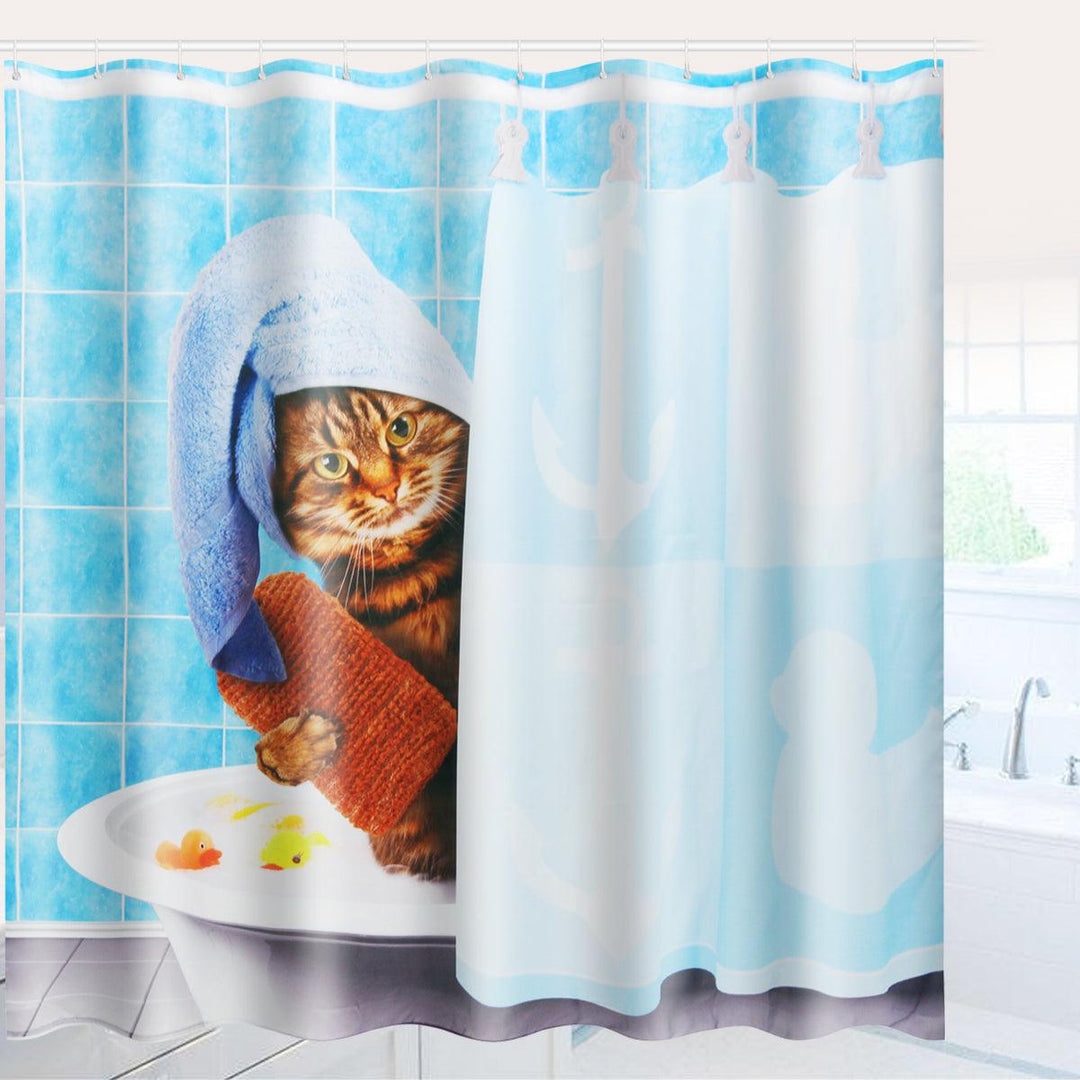 Cat Bathing Bathroom Shower Curtain Waterproof Fabric With 12 Hooks (180*180cm) - MRSLM