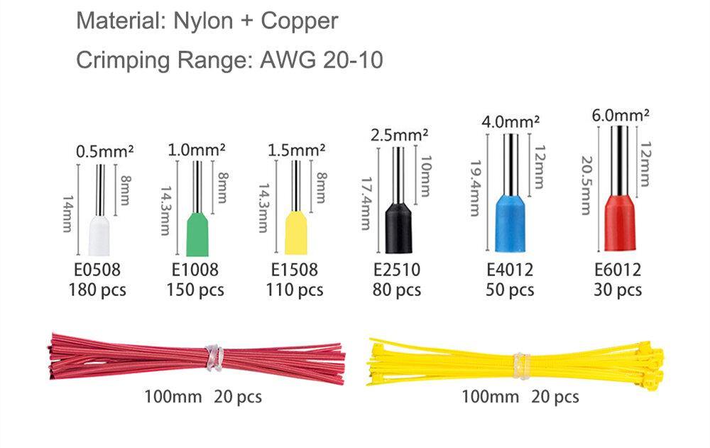 Paron M166 Crimper Pliers Kit Tubular Needle Terminal Crimping Pliers Self-circulating Ratchet Crimping Pliers With 640 Terminals - MRSLM