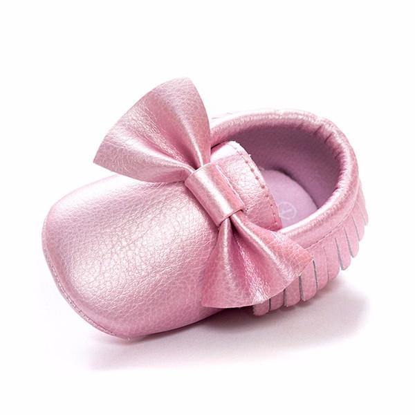 Baby Bowknot Tassel Pure Color Breathable Soft Sole First Walking Shoes - MRSLM