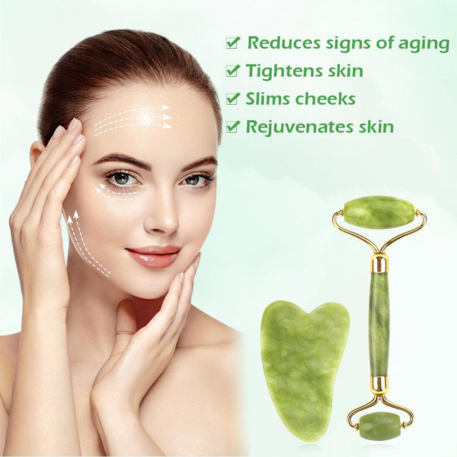 Jade Scraping Board Massage Beauty Stick Jade Roller Boutique Set For Skin Care Routine - MRSLM