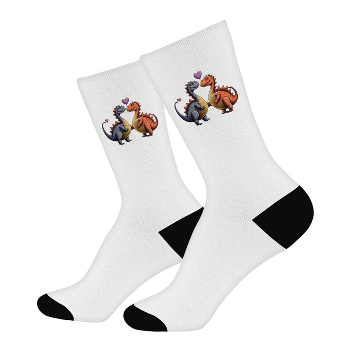 Love Couple Socks - Dinosaur Print Novelty Socks - Printed Crew Socks - MRSLM