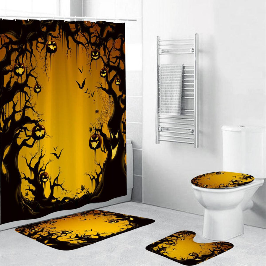 Halloween Series Decorative Toys Bathroom Toilet Cover+Non-slip Pedestal Rug+Bath Mat / Waterproof Shower Curtain Halloween Style - MRSLM