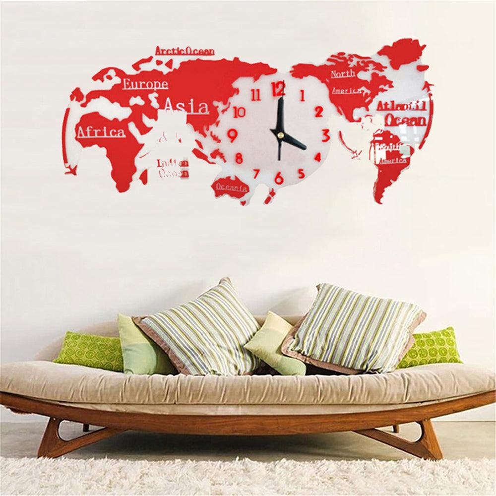 3D Wall Stickers World Map Clock 30*14 cm Living Room Home Bedroom Acrylic Decorative Personality Wall Clock - MRSLM