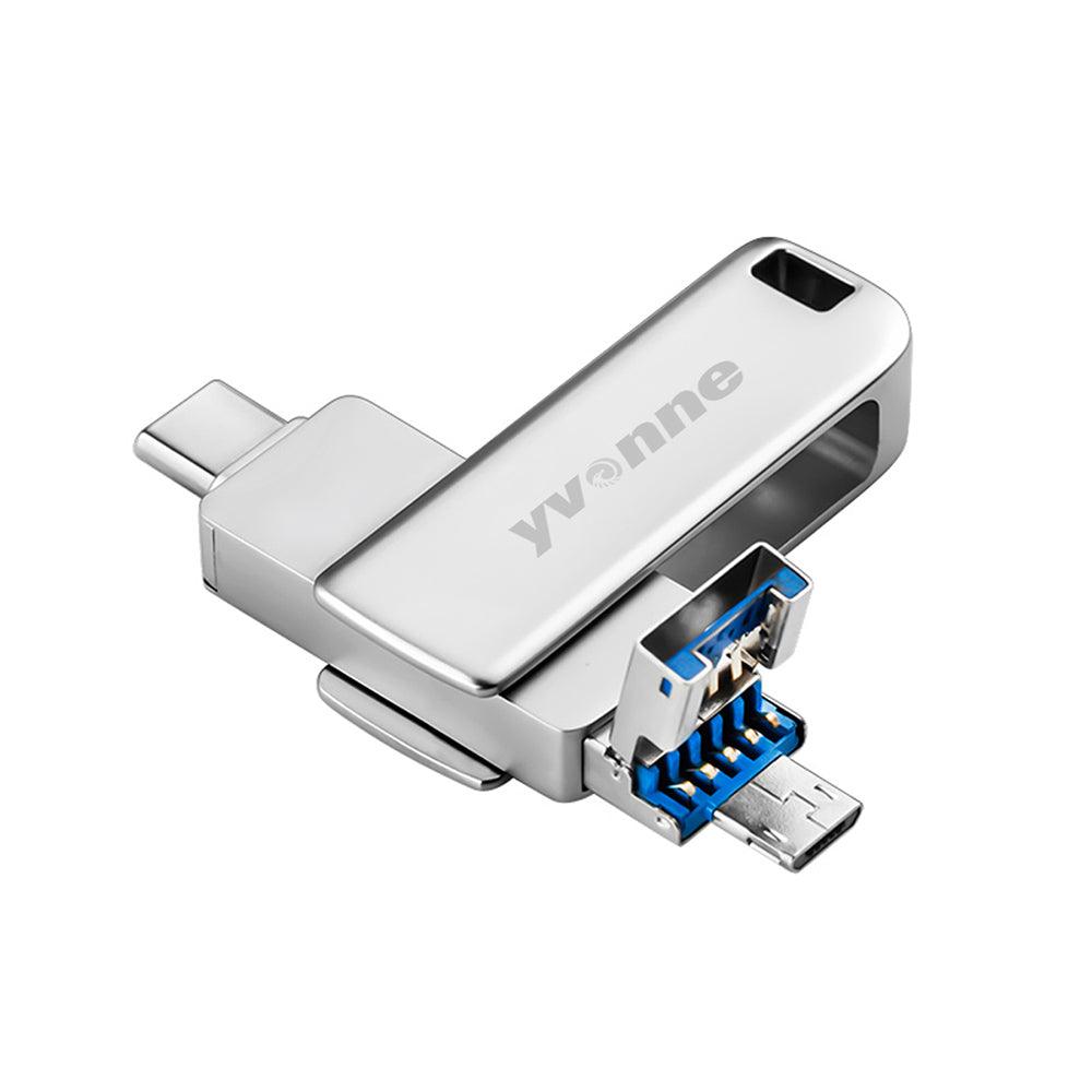 3 in 1 256G USB Flash Drive USB3.0 Type C MicroUSB Pendrive 32G 64G 128G Thumb Drive Memory Disk 360° Rotation U Disk - MRSLM
