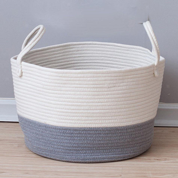 Cotton Rope Storage Basket Baby Laundry Basket Woven Baskets with Handle - MRSLM