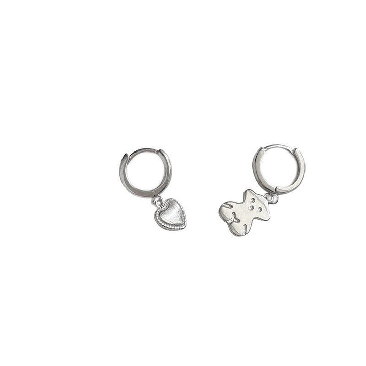 S925 Sterling Silver Bear Love Asymmetrical Earring Earrings Women - MRSLM