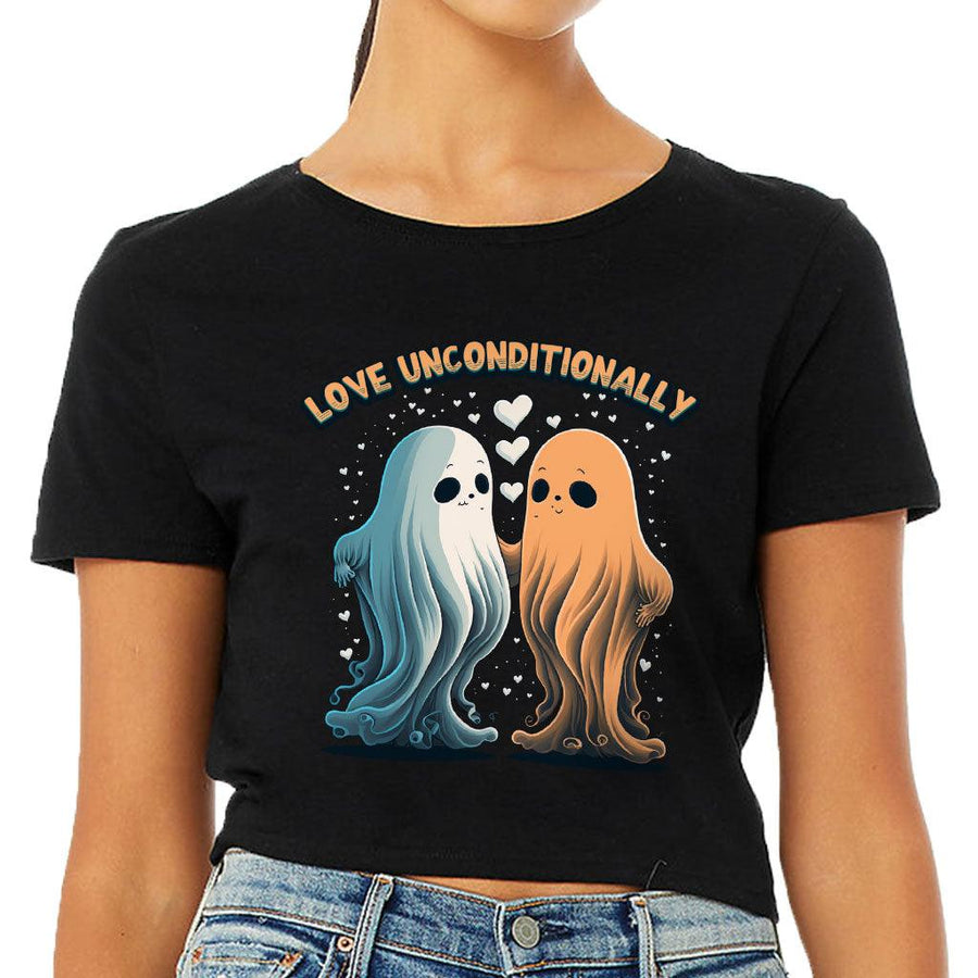 Love Unconditionally Women's Cropped T-Shirt - Ghost Print Crop Top - Graphic Cropped Tee - MRSLM