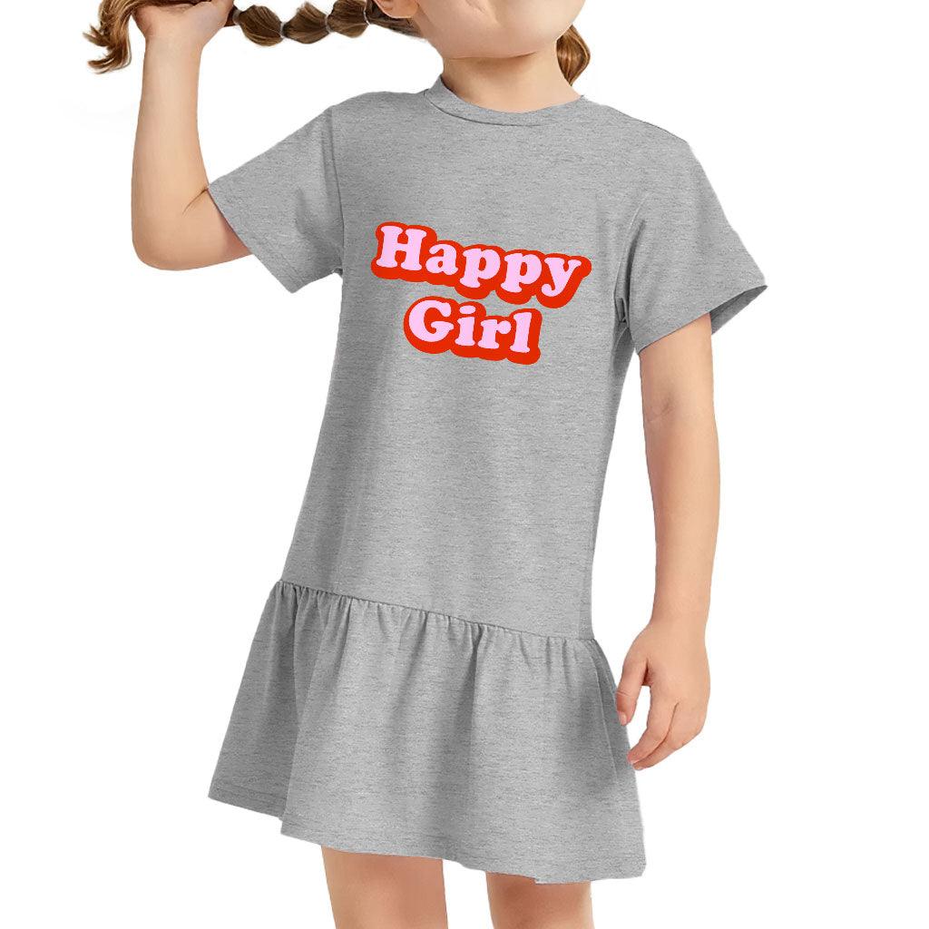 Happy Girl Toddler Rib Dress - Graphic Girls' Dress - Cute Design Toddler Dress - MRSLM