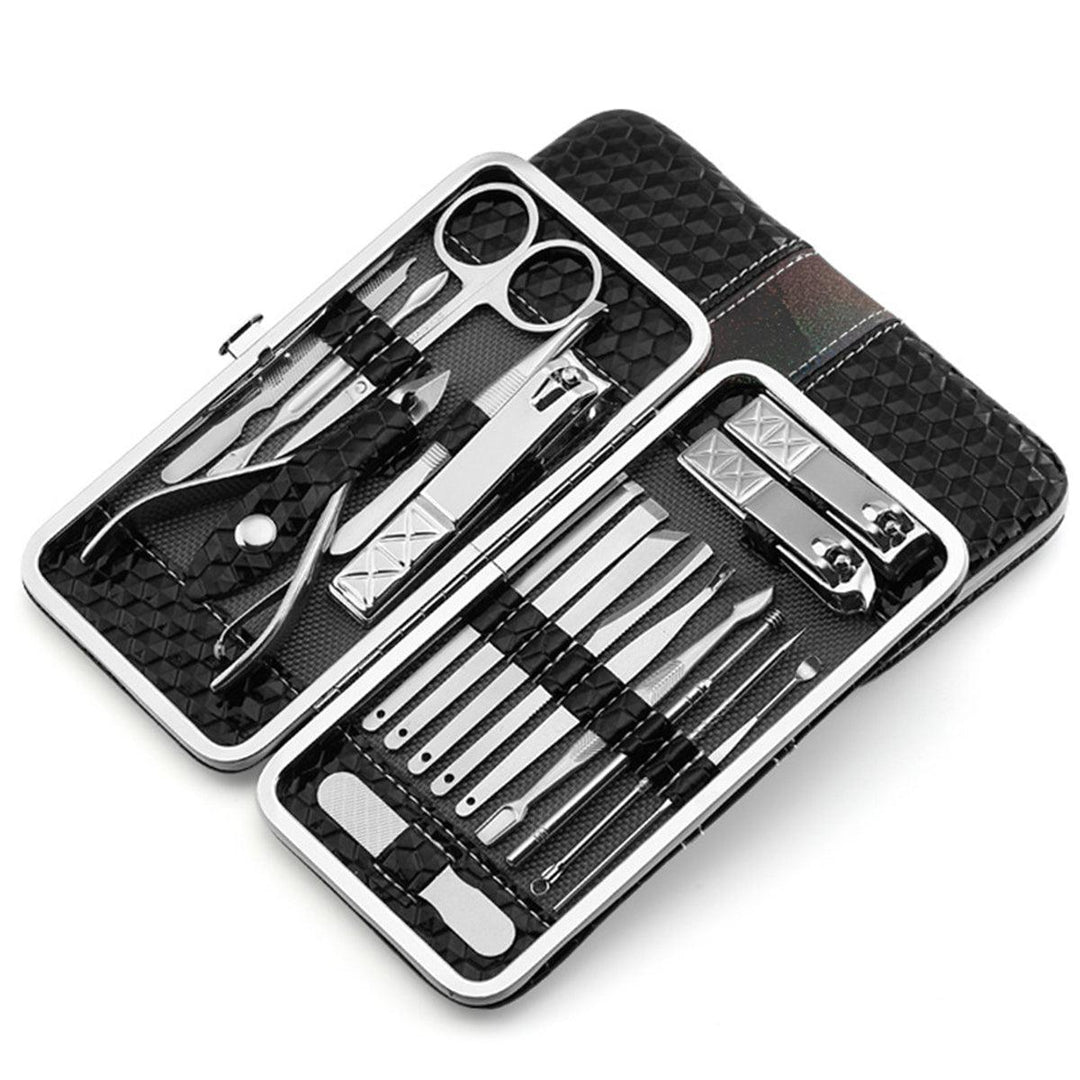 18/21pcs Nail Clipper Set Facial Hand Foot Care Tools Stainless Steel Manicure Kit - MRSLM