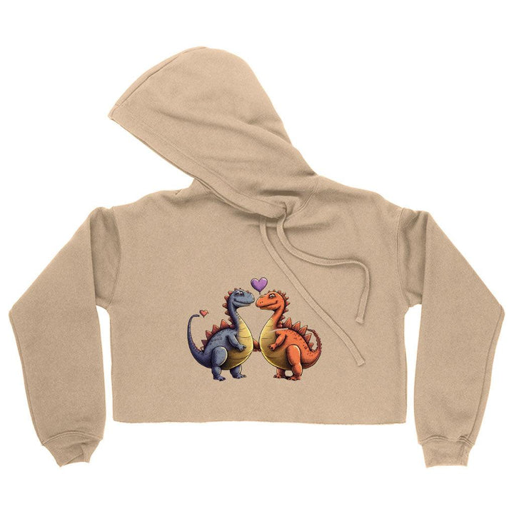 Love Couple Women's Cropped Hoodie - Dinosaur Print Cropped Hoodie - Printed Hooded Sweatshirt - MRSLM