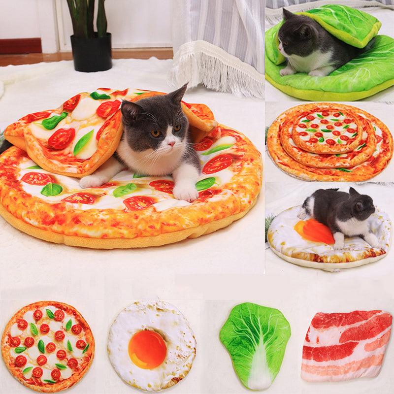 Delicious Pizza Fried Eggs Bacon Chinese Cabbage Pattern Pet Mat Round Cat Puppy Bed Blanket Dog Mat Pet Cat Sleeping Beds Nest - MRSLM